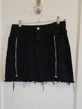 I & M Jeans Black Lace-Up Denim Mini Skirt - Women